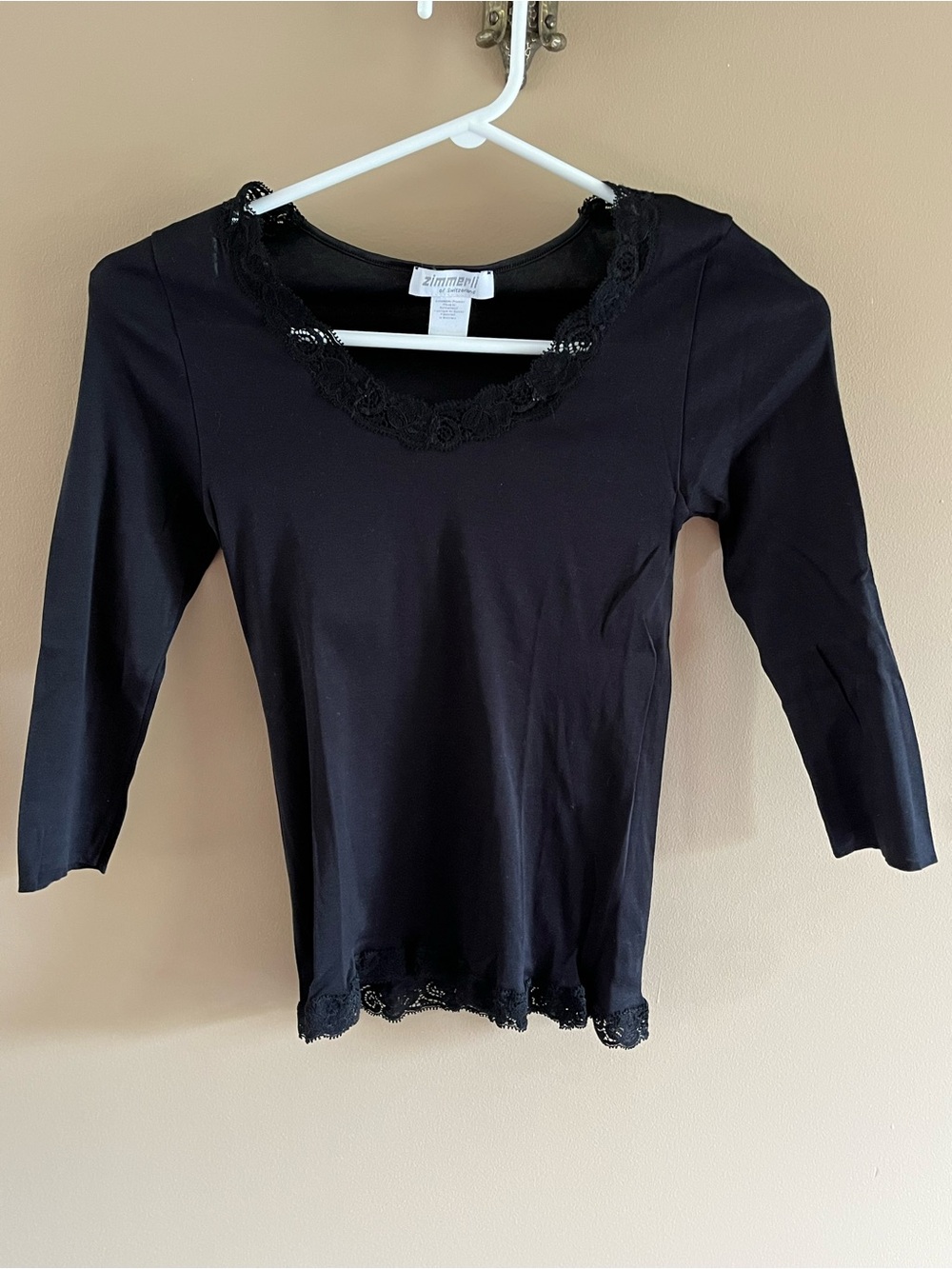 Zimmerli Black Lace-Trim Scoop Neck Long Sleeve Top